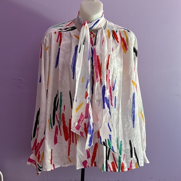 Anne Klein Tops - 𝅺anne Klein White:Multicolored Long Sleeve Blouse Size 8
